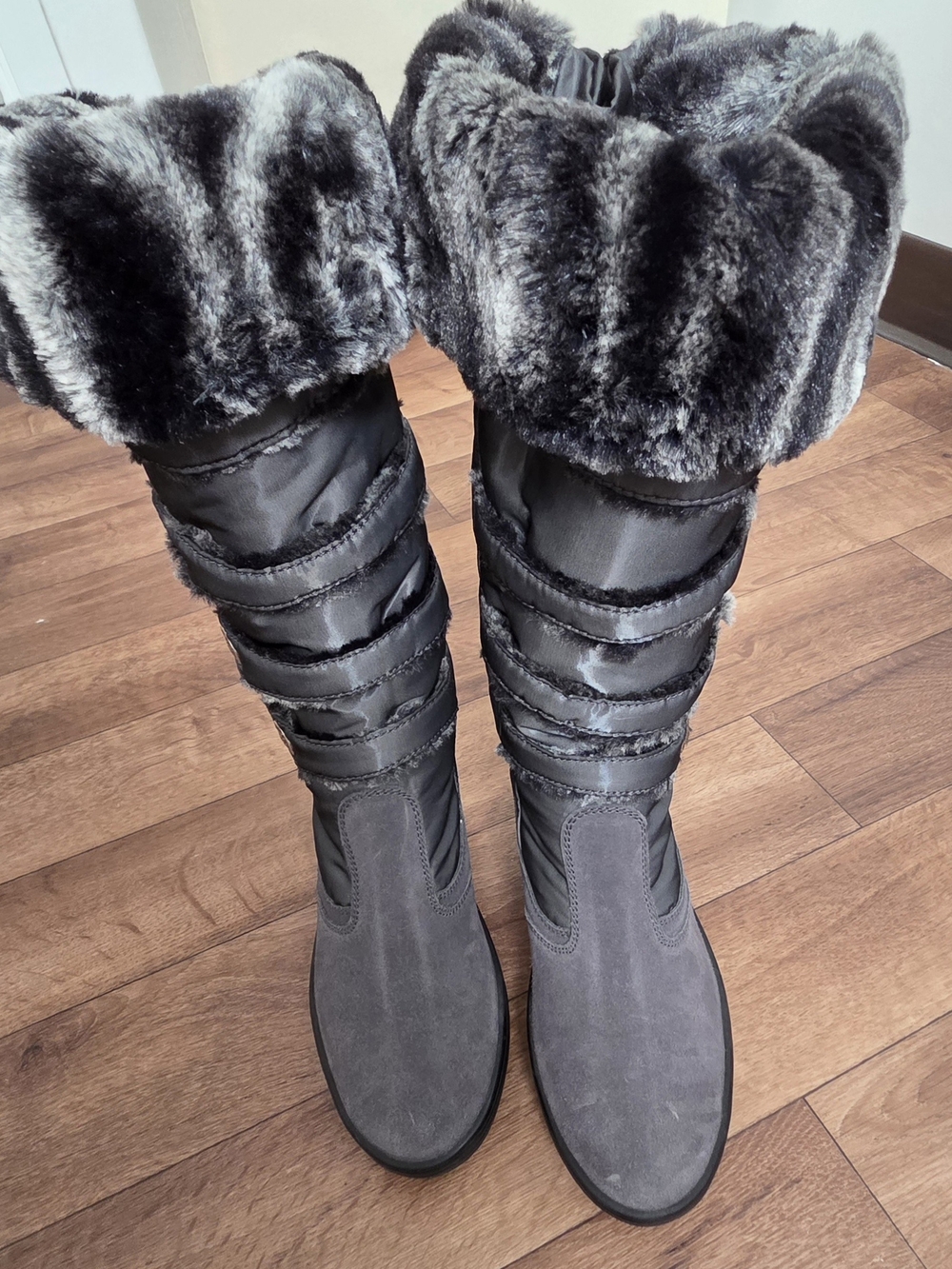Waterproof Gray Comfortable Faux-Fur Winter Mid-Calf Boots
